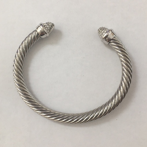 Silver plated twisted rope cz cuff bracelet - Picture 2 of 6